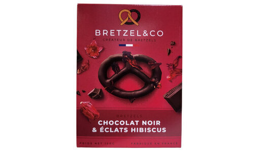 Bretzel chocolat noir et fleur d'hibiscus
