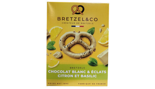 Bretzel chocolat blanc, citron et basilic