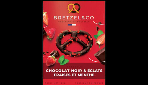 Bretzel chocolat noir, fraise et menthe