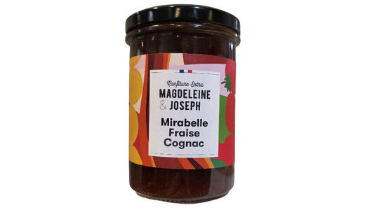 Confiture de mirabelles, fraises et cognac