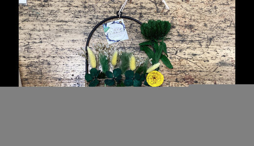Couronne fleurs stabilisées 30x18cm jaune et verte