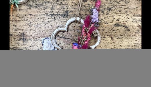 Couronne fleurs stabilisées oiseau rose diam 20cm