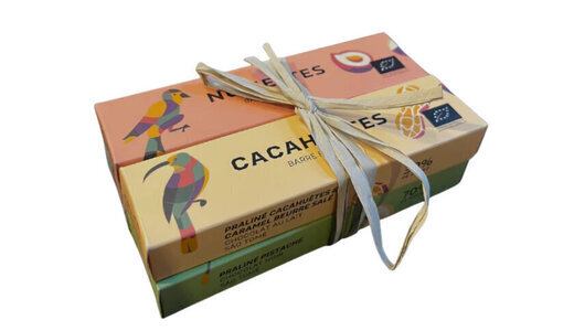 Lot 4 barres fourrées pralinées (coco-noisettes-pistache-cacahuètes)