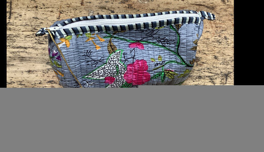 Pochette de toilette coton gris fleurs